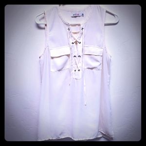 JustFab Cream Lace-up Tank